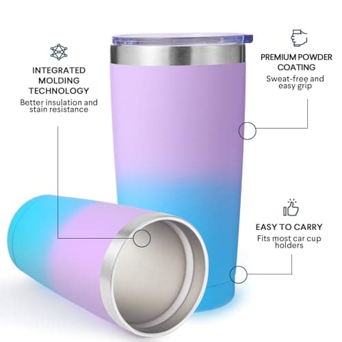 Volhoply 20oz 550ml Travel Insulated Tumbler with Lid and Straw Bulk 4 Pack, Double Wall Stainless Steel Coffee Mug Fits Cup Holder,Powder Coated Cup for Hot & Cold Drinks, BPA Free（Assorted,4 Set） — view 4