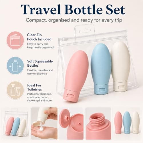 DDUP 3 Pcs Travel Bottles Set,60ML Travel Bottles & Containers,Small Mini Empty Plastic Squeeze Bottles for Travel Toiletries,Shampoo and Conditioner with Storage Bag(Multicolor) — view 3