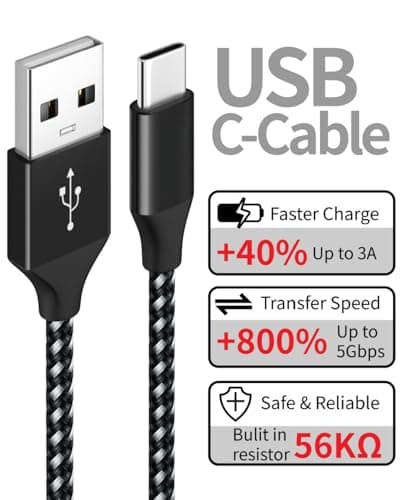 USB C Charger Cable Multi-Pack [1M 2M 3M], 3A Fast Charging Type C Lead [3-Pack] Braided USB A to USB C Cable Compatible with iPhone 16 15, Samsung S22 S10, Tablets - Black+Silver — view 3