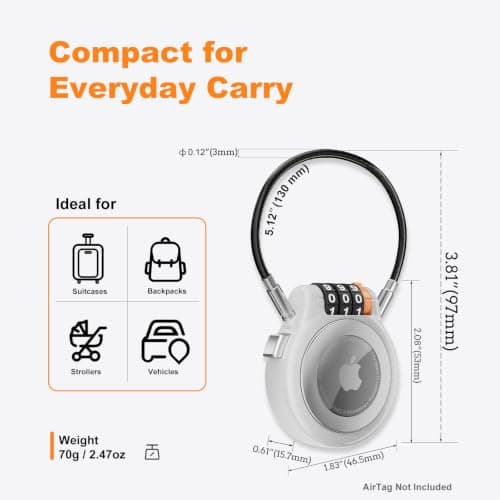 UP Security Lockable AirTag Holder with Combination Lock, Metal AirTag Case Compatible with Apple Finder, Secure GPS Tracker Tag Case for Vehicles, Luggage, Suitcase, Backpack, Bike, Scooter Tracking — view 4