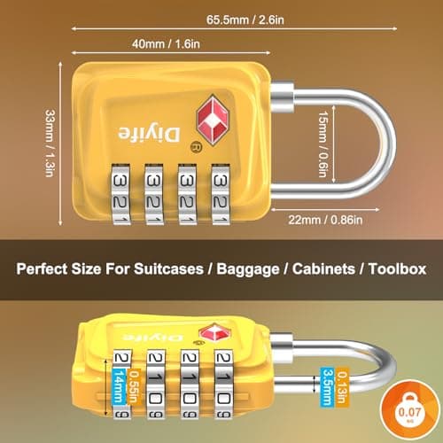 TSA Luggage Locks, [3 Packs] Diyife Updated 4-Digit Security Padlocks with Code, Resettable Zinc Alloy Combination Padlocks, Small Travel Locks Padlocks for Luggage Suitcases Bag Case (Yellow) — view 5