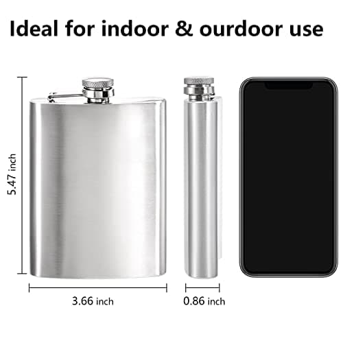 Tebery 6 Pack 8oz Hip Flask with Funnel, Stainless Steel Whiskey Flask, Leakproof, Portable, Silver — view 2