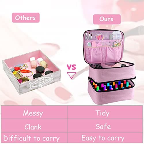 Nail Polish Organiser, Double Layer Travel Nail Storage Organiser (Pink) — view 3