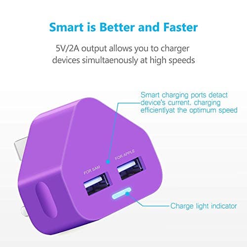 USB Plug Charger, Multi Port USB Charger Plug Adapter 2.1A Compatible with Nokia/Fire Tablet/Huaweii/iOSiPad/Kindle/Smart Watches/Motorola/Airpods/Samsung/iOSiPhone/HTC — view 6
