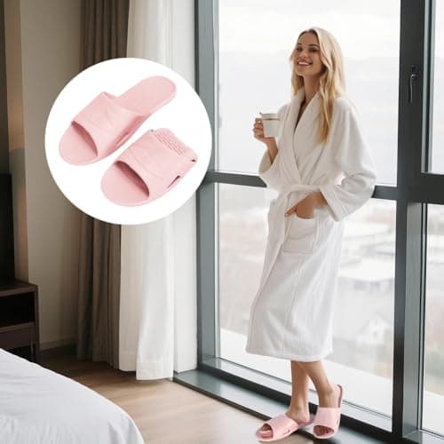 EQLEF Hotel Slippers, Plastic Portable Travel Slippers Anti-slip Foldable Shower Slipper for Hotel Bathroom Spa (Pink, UK Footwear Size System, Adult, Women, Numeric Range, Medium, 5, 6) — view 2