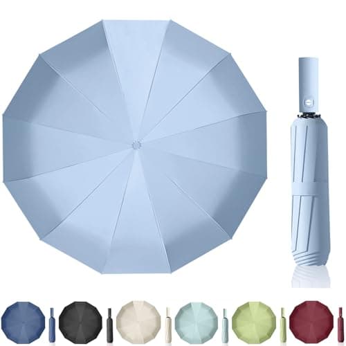 Maibar Umbrella Windproof Strong 24 Ribs Compact Umbrellas Sun UV Protection spf 50 Folding Travel Large Auto Open Close Umbrellas Umbrella (Light Blue)