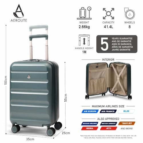 Aerolite 55x35x25 Hard Shell Cabin Suitcase, 4 Wheels, Air France KLM — view 2