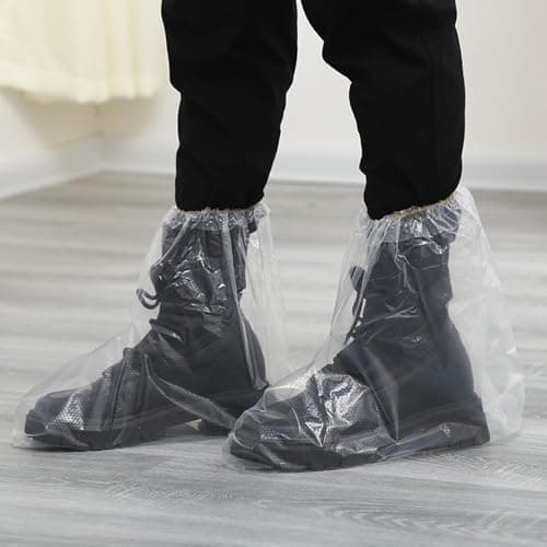 5 Pairs Waterproof Shoe Covers, Disposable Plastic Overshoes Boot Covers for Rain & Snow, Transparent Non-Slip Shoe Protectors with Elastic Bands for Cycling Camping Fishing Travel Outdoor Activities — view 5