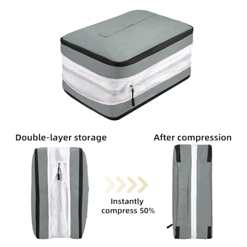 5 Set Compression Packing Cubes for Suitcases, Travel Organiser for Carry on Hand Luggage Newest Double Sided Expandable Packing Bags with Shoes Bag (Grey) — view 4