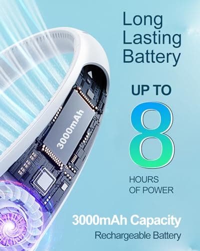 Neck Fan, Portable Neck Fan USB Rechargeable, Hands Free Bladeless Personal Fan with 360°Cooling Airflow, 3 Wind Speed for Home Office Travel Sports Outdoor Summer — view 5