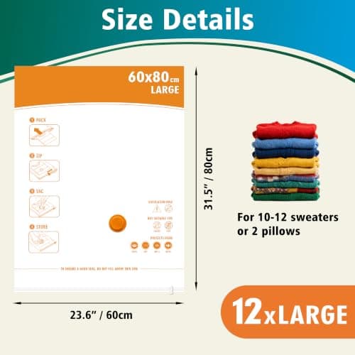 Storage Master Space Saver Bags for Travel and Home Reusable Vacuum Storage Bags Save 80% More Storage Space (12 Large, No Pump Included) — view 3