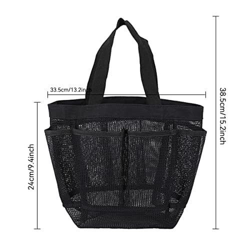 Pebipoo Mesh Shower Caddy Bag, Quick Dry Portable Tote Bag and Inner Pocket With 8 Pockets for Dorms Bathroom, Swimming, Gym, Beach, Travel(Black) — view 2
