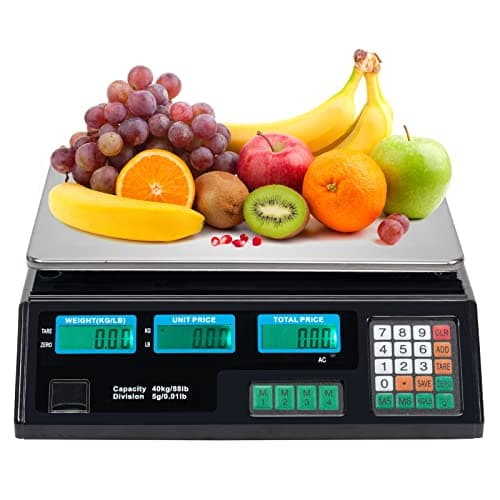 Bonnlo 88LB 40KG Deli Electronic Commercial Price Computing Scale w/LCD Display, Stainless Steel Platform & Charging Cable for Store, Kitchen, Restaurant Market, Farmer, Food, Meat, Fruit