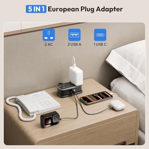 NTONPOWER UK to European Plug Adapter with 1.2M Extension Cable，2 Way Travel Extension Lead with 3 USB(2A+1C) Compact Travel Adapter for Germany France Spain Turkey Greece Iceland etc(Type E/F) — view 4