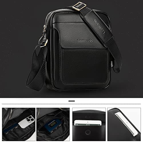Leathario Shoulder Bag Mens, Vegan Leather Man Bags for Men, Small Messenger Bag, Cross Body Bag for Work, Travel, Daily Use — view 4