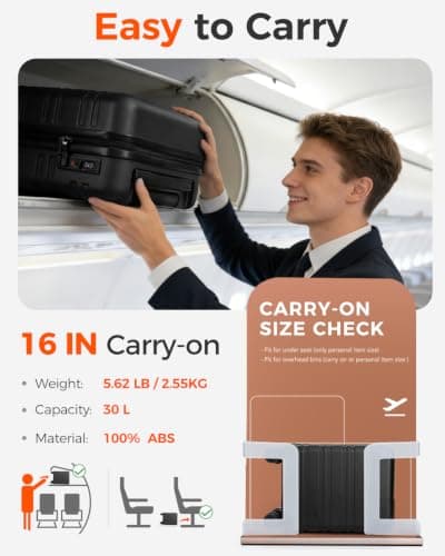 MyeMdan 16 Inch 43x33x20 Carry On Suitcase(Without Wheels), Black — view 2