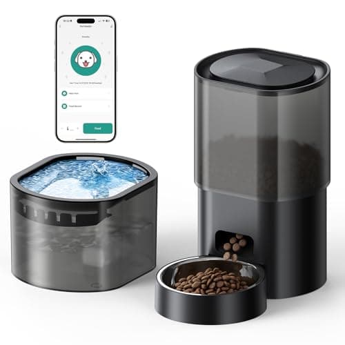 Automatic Cat Feeder and Water Dispenser, 2-in-1 Pet Feeder Automatic with Timer, 3 L Dry Food Feeder, 2.5 L Water Fountain with APP 2.4G WiFi, 1-6 Meal, Stainless Steel Bowl for Cats and Dogs