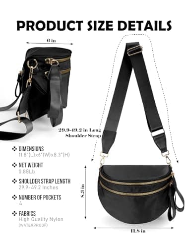 Pure Colour Crossbody Bag Bum Bag for Women,Spacious Purse Fanny Packs Belt Bag,Oversized Bum Bag, Colour Bum Bag-Black, 11.0 Inches X 8.6 Inches X 4.5 Inches, Casual — view 3
