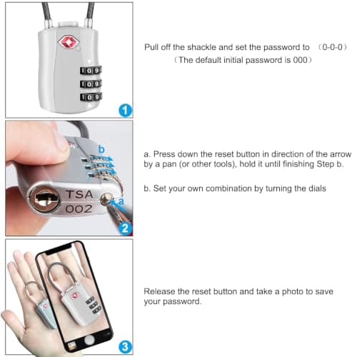 Diyife TSA Approved Luggage Locks with Flexible Steel Cable, Easy to Set up — view 5
