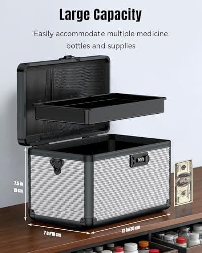 Uniclife Large Medicine Storage Box, 30 x 18 x 19 cm, Portable Medication Box with Combination Lock & Handle, Metal Lockable Medicine Box, Security First Aid Medical Box — view 2
