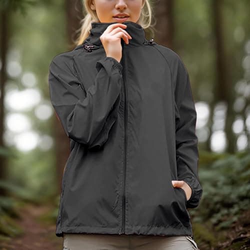 Womens Waterproof Running Jacket Quick Dry Lightweight Raincoat Hooded Rain Jacket Thin Sunscreen Water-Resistant Sports Hiking Walking Jackets Spring Autumn Summer Rain Coats Sun Protection Coat — view 2