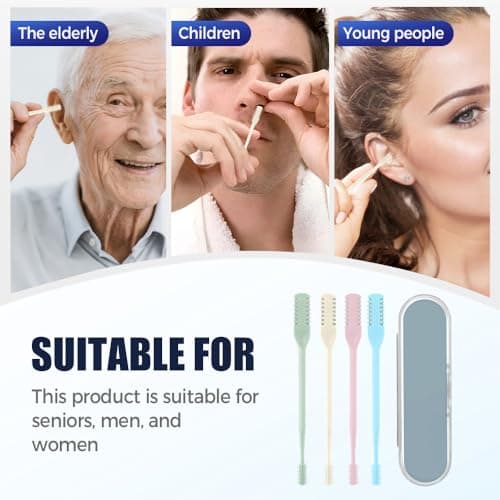 AprYew 2-in-1 Nasal Hair Cutter, Nose Hair Trimmer for Men Women, 360° Rotating Portable Manual Nose Hair Remover Tool with Ear Picker, Double Sided Noses Hairs Knife Travel Essentials (Beige, 3PC) — view 5