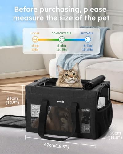 pecute Cat Carrier XL, Stable Dog Carrier with Safety Belt, Dark Grey — view 2