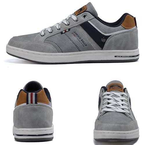 Mens Casual Shoes Leather Trainers Classic Sneakers Lace Up Walking Shoes Grey 9.5 UK — view 5