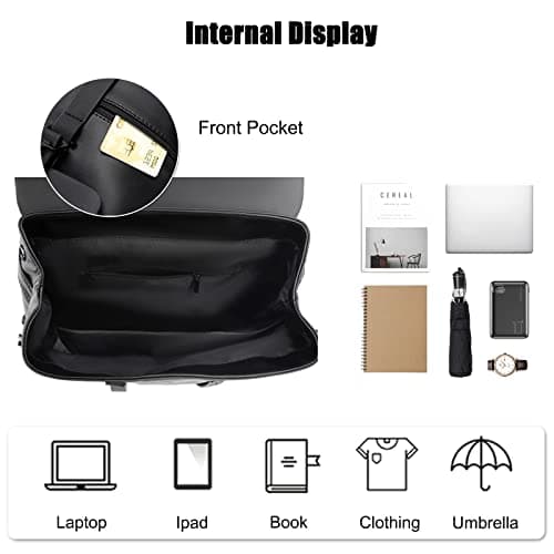 FANDARE Men Laptop Backpack Business Daypack Boy College School Bag Waterproof PU Leather Rucksack Teacher Travel Bags Lightweight School Bag for College Sports Stylish Bookbag Black — view 4