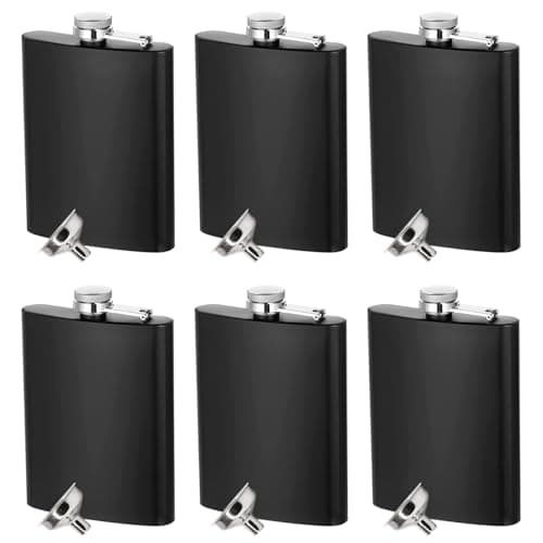 6 Pack Hip Flask for Men, 8 oz Portable Pocket Hip Flasks, Stainless Steel Leakproof Flasks with Funnel, Matte Black Liquor Flask for Groomsmen, Women, Camping, Hiking, Outdoor Activitie