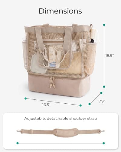 bagsmart Women Beach Bag with Cooler, 40L Mesh Tote Bag Sandproof Foldable Vacation Essential for Pool Travel Swimming Holiday — view 6