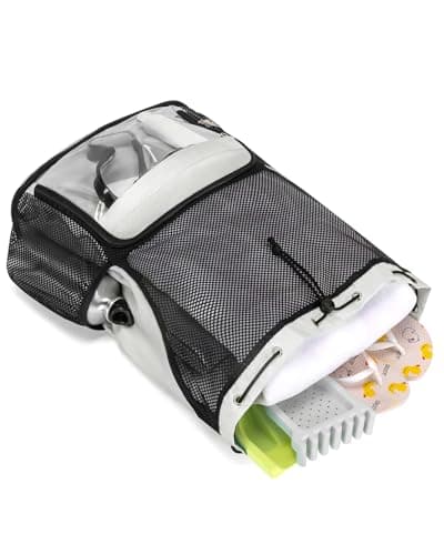 GreenTaya Drawstring Backpack Sandproof Beach Backpack with Shoe Compartment & Wet Pocket Waterproof Mesh Swim Bag Pool Bag for Gym, Travel and Workout Gear (Beige) — view 6