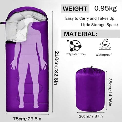 Sleeping Bag for Camping, for 3-4Seasons, Comfortable Adult Blanket, Small Packed Size, Ultralight Carry Bag, Soft, Thick and Warm, for Outdoor Camping, Travel, Hiking. (Purple) — view 2