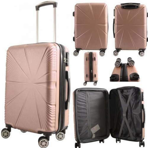 53X38X22CM Cabin Suitcase 4 Wheel Hardshell Expandable Luggage Case Hand Carry On ABS (T-HC-CABIN-2029) (Rose Gold)