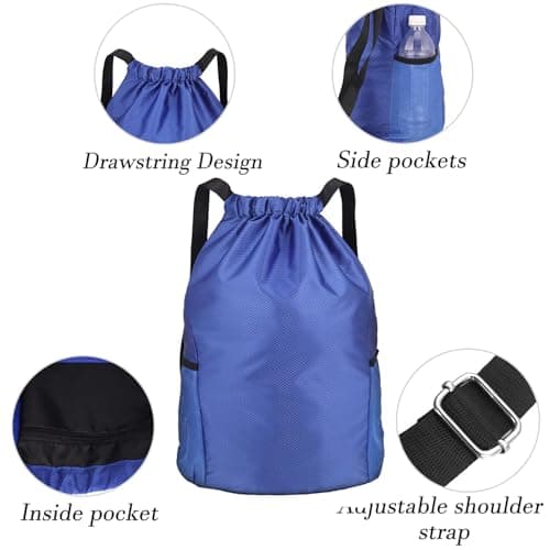 SUJIBHI Drawstring Bags Unisex Waterproof Sports Bag Swim PE Bags Drawstring Gym Bag for School Sports Swimming Gym Travel Beach (Blue) — view 3