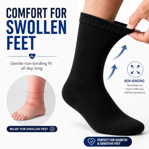 ITRAT Men’s Merino Wool Diabetic Socks UK Size 6–11 – Soft, Non-Binding Thermal Socks Breathable & Cushioned Comfort Fit for Sensitive or Swollen Feet (Black) — view 3