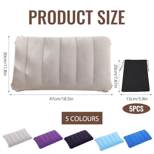 VEGCOO 5 Pack Inflatable Pillow, Multipack of Blow Up Pillows 47 * 30cm, Inflatable Flocked Cushion Compact Light Water Resistant, Travel Camping Pillow Perfect for Hiking, Picnic, Beach — view 2