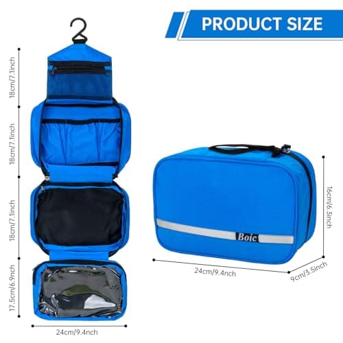 Boic Hanging Toiletry Bag, Foldable Travel Wash Bag with Hanging Hook, Blue — view 3