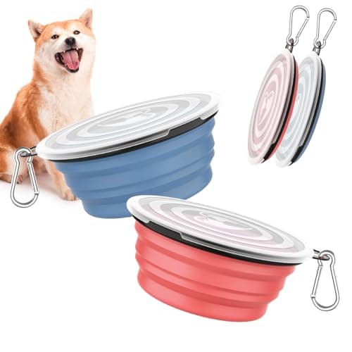 Pawaboo Collapsible Travel Dog Bowls 2 Pack with Lids & Carabiners Silicone