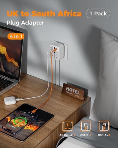 TESSAN South African Plug Adapter, UK to South Africa Plug Adapter with USB — view 3