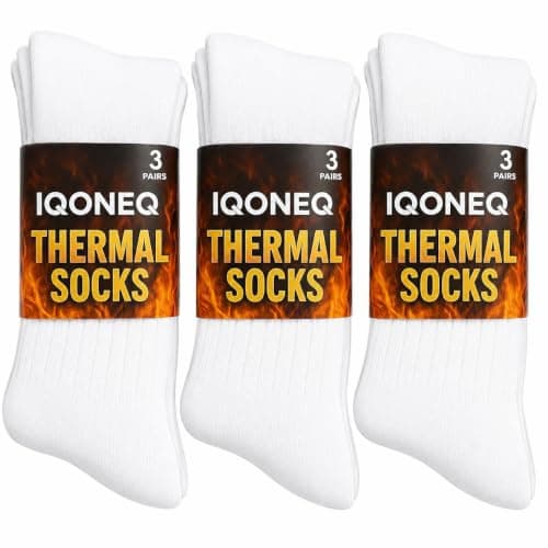 IQONEQ Thick Thermal Winter Socks - Pack of 3 Pairs - Warm, Insulated - For Men, Women and Kids - Adult Size 6-11 UK, White, One Size