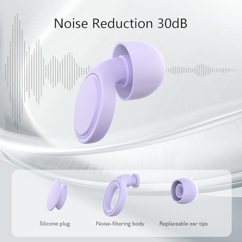 Jayine Ear Plugs for Sleep 2 Pairs, Reusable Noise Cancelling Earplugs Hearing Protection 25dB, Removable Soft Silicone Earplugs for Concerts, Focus, Noise Sensitivity, 16 Ear Tips in S/M/L - Purple — view 2