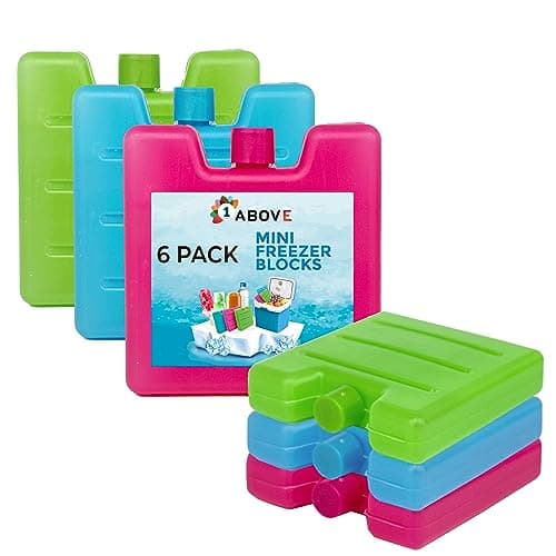 1Above Freezer Blocks 6 Pack | Reusable Ice Packs for Lunch Boxes, Cool Bags & Picnic — BPA Free, Leakproof, Long Lasting