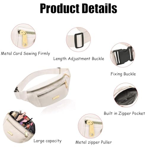 BAIYSFFG Fanny Pack Fashionable Waist Bag Unisex Fashion Waist Bag Casual Travel Bum Bag with 3 Zipper Pockets for Women Men Sports Running Hiking Jogging (Beige) — view 3