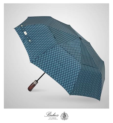 Balios Folding Umbrella Real Wood Handle Cypress Leaves Teal Blue — view 2