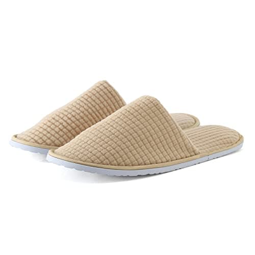 Disposable Slippers for Men and Women, Coral Velvet with Anti-Skid TPR Sole, Soft Non-Slip Indoor Footwear for Hotel Guest, Home Stay, Travel, Spa, One Size Fits Most Adults (Khaki, 6.5) — view 2