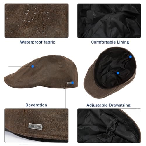 TOP-EX Waterproof Faux Leather Flat Cap for Men Ivy Driving Hat Coffee M/L — view 5