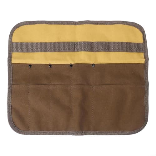 MIKMLYZE Canvas Camping Utensil Bag, Multi Pocket Storage Holder for BBQ Tools, Portable Roll Pouch for Outdoor Cooking, Picnic and RV Travel Gear, Brown