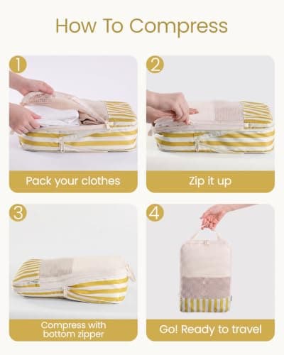 Meowoo 7 Set Compression Packing Cubes for Suitcases, Stripe Design — view 6