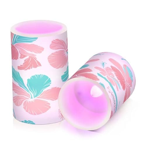 xigua Flameless Candles, Coral Teal Hibiscus Flickering LED Candles,2 Pack Battery Operated Candle with 18-Key Remote or Wedding, Table, Halloween, Christmas Decor — view 2